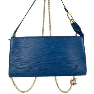 Louis Vuitton Epi Leather Pochette Blue Like New Authentic~ UNBRANDED CHAIN
